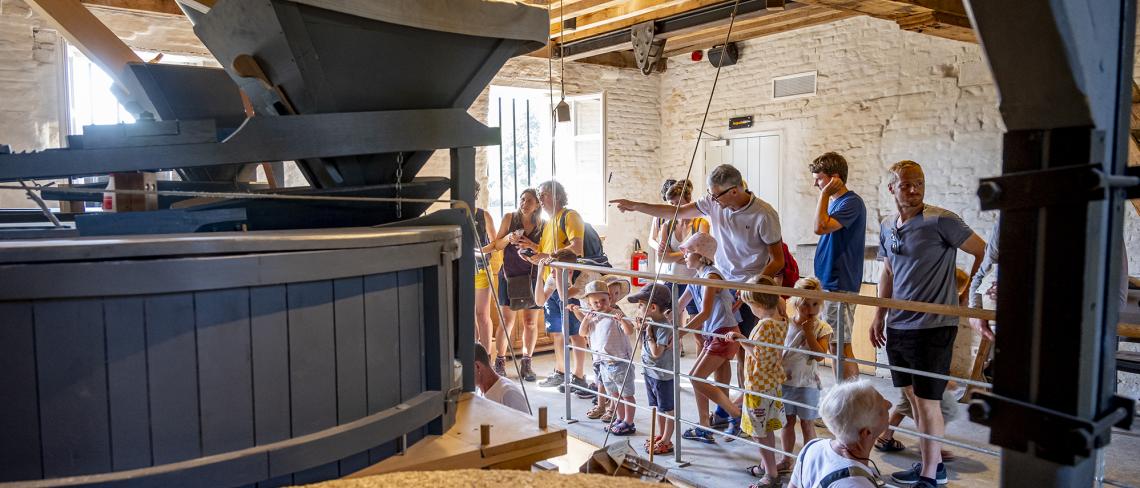 Bezoekers wonen een maaldemonstratie bij